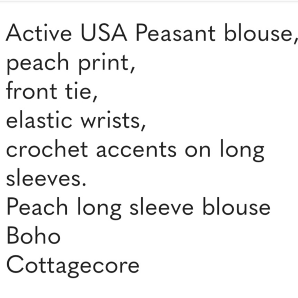 Peasant Blouse, Peach Print, Size S, Active USA, Bow Tie Detail - Picture 4 of 7